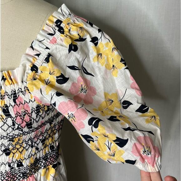 Kate Spade Lily Blooms Smocked Puff Sleeve Midi Dress Size Medium - Picture 2 of 5